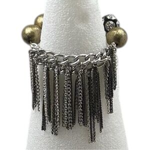 Beaded Chain Fringe Statement Bracelet Gold Tone &‎ Rhinestone Accent Women